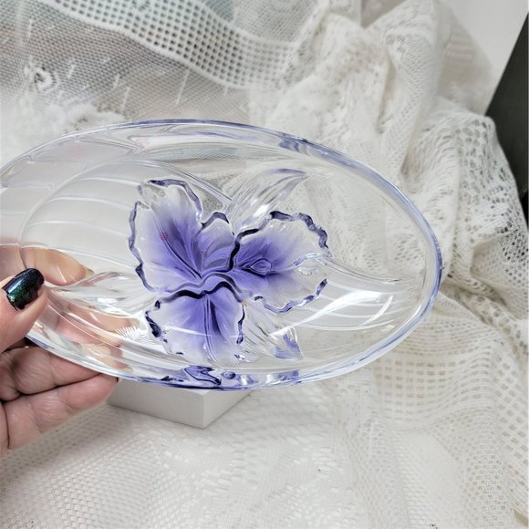 Glass Trinket Bowl w/ Blue Flower - Picture 9 of 9